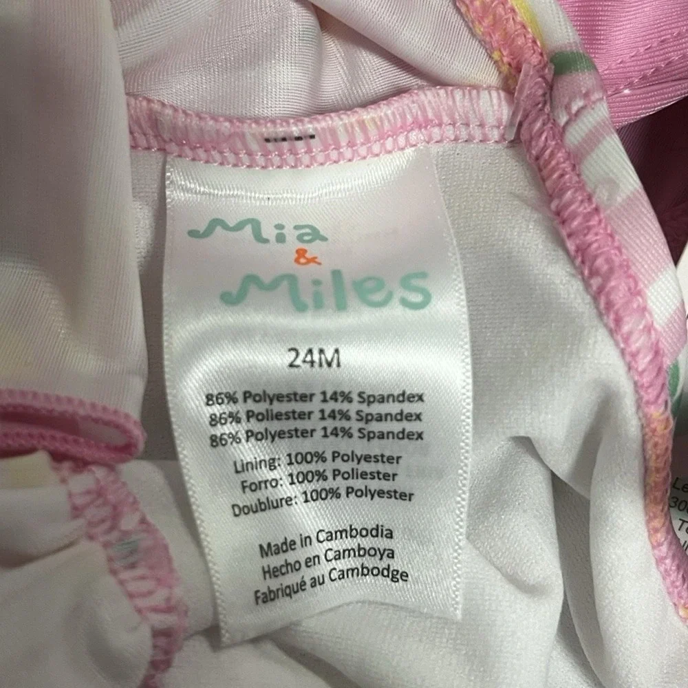NWT Mia & Miles Sweet Pink and Yellow Ruffled 2 Piece Bathing Suit Toddler 24M‎